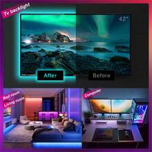 可用24鍵遙控器控制的1入組rgb Led燈條,smd 5050,每米30個led,柔軟的led房間裝飾燈,由usb供電,易於安裝,1米/5米長,適用於電視、電腦、臥室、家居裝飾、節日派對環境燈,情人節完美禮物 - 彩色 - 查看 3