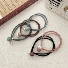 2入組女士黑色優雅時尚的雙層珍珠珠飾頭箍,適用於日常使用 - 黑色 - 查看 1