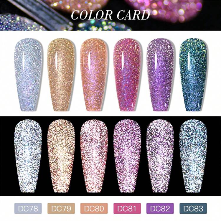 6PCS/Set 7ml Reflective Gel Nail Polish Glitter Soak Off Gel For UV Nails Gel Varnish Semi Permanent Nail Polish Gellak Gel - Multicolor - View 3