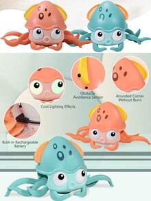 Juguete Musical De Cangrejo Bebé Gateando, Juguetes Electrónicos Iluminados Para Bebés Que Gatean Con Detección Automática De Obstáculos. Regalos Para Niños Y Niñas, Presenta Para Relleno De Medias Navideñas - Rosa - Ver 5