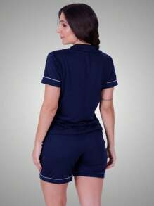 Women Pajama Sets - Blue and White - View 2