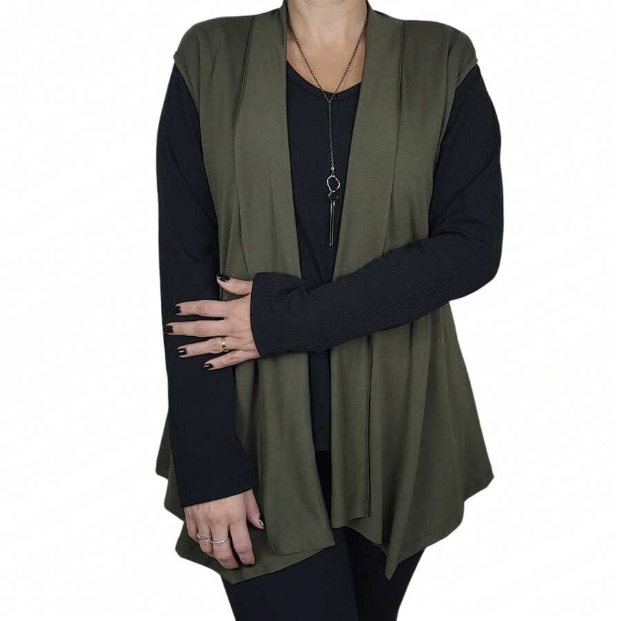 Women Sweater Vests - 軍綠色 - 查看 1