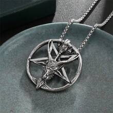 SeuSuk 1 Piece Men's Retro Punk Style Round Five-Star Sheep Head Necklace - Antique Silver - View 2