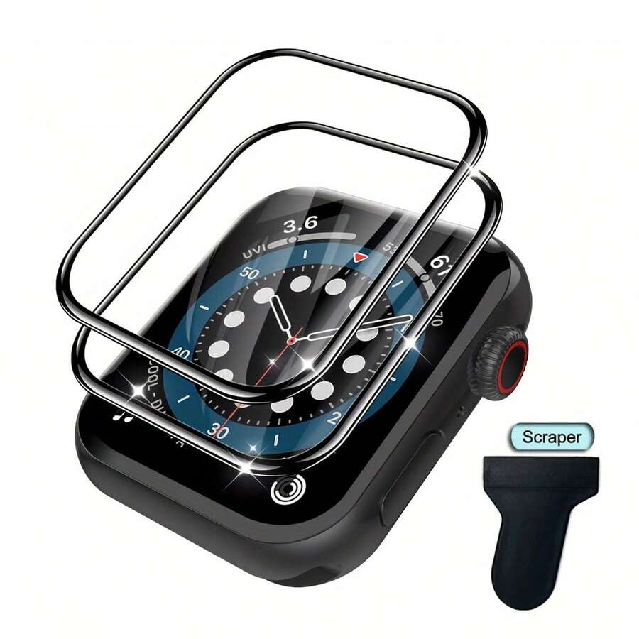 2入組軟式屏幕保護貼，適用於Apple Watch Series 7/6/5/4/3/2(40/41/42/45毫米)，全覆蓋高清防水膜，採用複合軟膜和刮痕工具，非玻璃保護膜 - 無色 - 查看 1