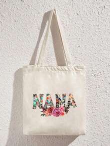 多彩nana花朵印花單肩包y2k風格休閒簡約風格多巴胺風格包手提托特包輕便便攜大容量包男女通用青年職場包春季必備包男女秋季郵遞員禮品包聖誕節情人節節日禮物 - 米色 - 查看 4