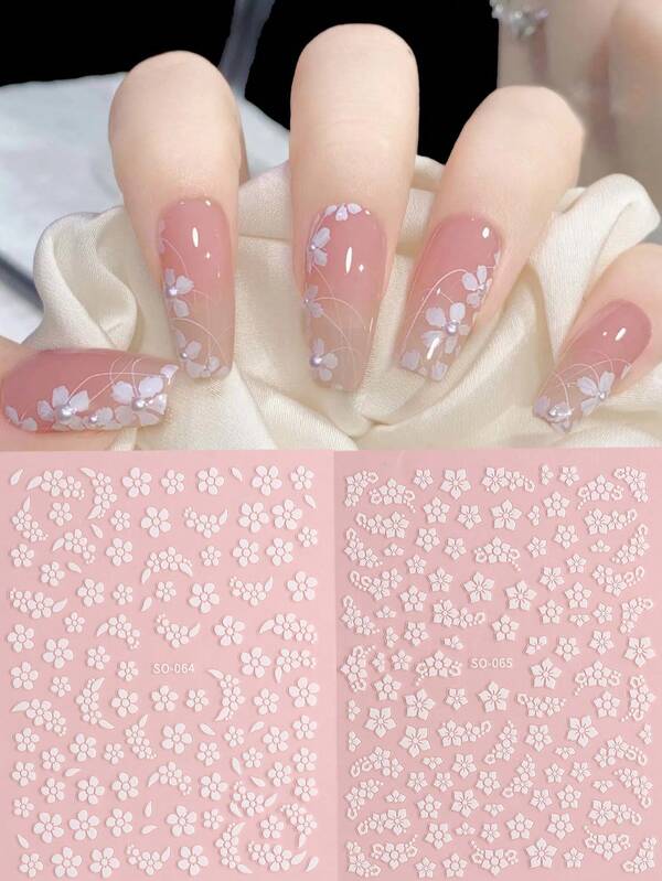 2pcs White Flower Nail Art Stickers SelfAdhesive Nail Decals With