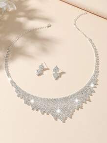 1 đôi Rhinestone đầy đủ Bông tai stud & 1 Miếng Rhinestone đầy đủ Vòng cổ dây  Đối với phụ nữ - Bạc - Xem 4