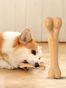 1pc Durable Dog Chew Toy, Dog Bone Shaped - Yellow - View 1