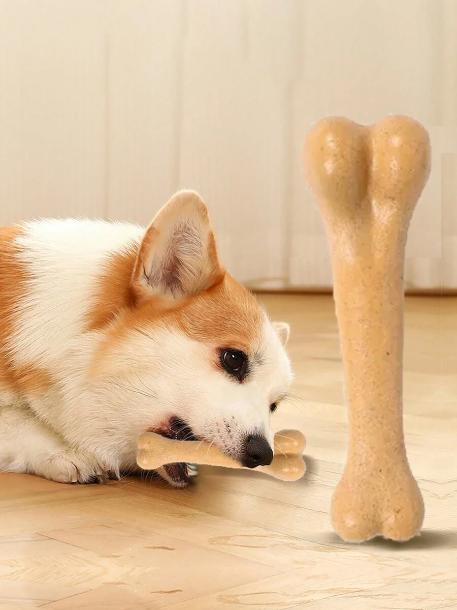 1pc Durable Dog Chew Toy, Dog Bone Shaped - Yellow - View 1