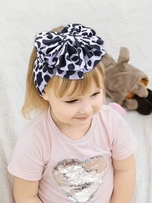 1 件婴儿奶牛图案蝴蝶结头带，大号 3 层蝴蝶结发带，时尚弹力头巾，儿童婴儿发饰。 - 黑與白 - 查看 2