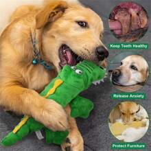 1pc Plush Dog Toy Crocodile With Squeaker For Small, Medium, Large Dogs, Interactive Teeth Cleaning Chew Toy, Pet Supplies - Green - View 4