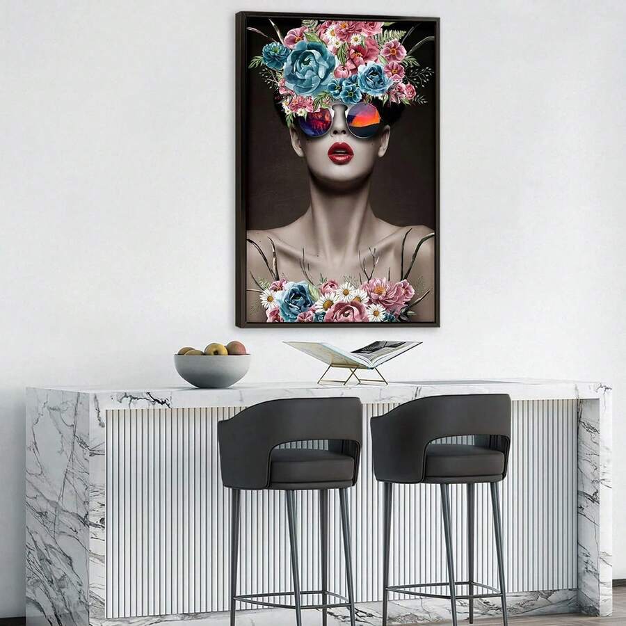 1 Tranh Canvas Nghệ Thuật Treo Tường Người Phụ Nữ Xinh Đẹp Với Những Bông Hoa Nhiều Màu Sắc Tác Phẩm Nghệ Thuật In Canvas Màu Đen Hiện Đại Tranh Nghệ Thuật Treo Tường Hiện Đại Cho Phòng Khách Phòng Trẻ Em Phòng Ngủ Phòng Tắm Trang Trí Nhà Hiện Đại Không Gọng - A - Xem 1