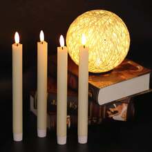 Flameless Ivory Taper Candles Flicker With 10-Button Remote, Battery Powered Led Warm 3d Wick Window Candles Real Wax 6 Packs, Christmas Home Wedding Decor - Cream Color - View 3