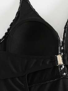 印花单件泳衣，合身，修身，连体，音乐节/夏日节高腰露背沙滩度假交叉带女士泳装