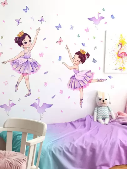 Dancing Girl Wall Sticker, Self-Adhesive Art Decals For Bedroom Background Decoration