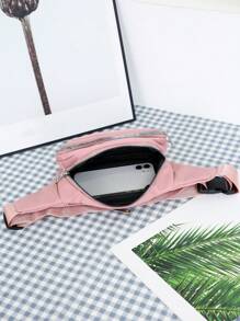 牛津布腰包,女式大容量腰包金屬裝飾單肩袋 - 藕粉色 - 查看 2