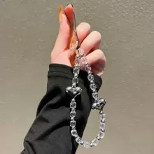 1 件简约清新透明电镀心形手机壳挂绳腕带耳机配件包装饰礼物送给母亲、家人、朋友、生日、节日手机挂饰、手机链 - 無色 - 查看 1