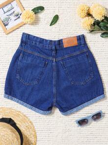 Women Denim Shorts - 深色水洗藍 - 查看 2