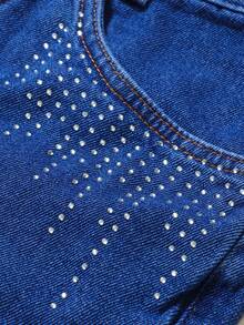 Women Denim Shorts - 深色水洗藍 - 查看 5