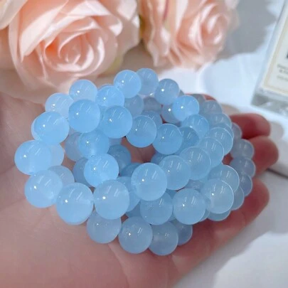 106pcs 8mm ( 0.315in ) Ánh sáng Xanh Hạt thủy tinh Với Thẳng Lỗ , DIY Làm đồ trang sức Phụ kiện