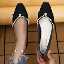 女款純色高跟鞋白色珍珠點綴優雅大方 - 黑色 - 查看 1