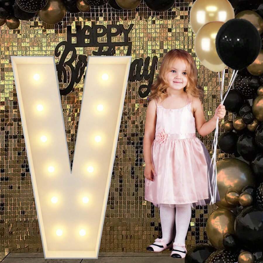 Marquee Light Up Letters, 4FT Marquee Letters, Mosaic Letters For Balloons, Mosaic Balloon Frame, Giant Letters For Birthday Engagement Wedding Party Decoration - Letter V - View 1