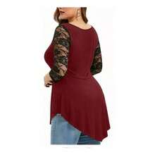 Top con encaje en contraste bajo curvo Blusa mujeres - Burdeos - Ver 3