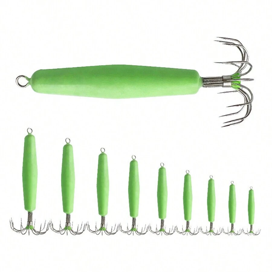 發光烏賊鉤、傘鉤、海釣無刺鉤、12針烏賊釣鉤、吹管傘鉤、章魚鉤、墨魚鉤 - 綠色 - 查看 1