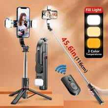 AXNEN Selfie Stick Tripod With Light, 45'' Extra Long Selfie Sticks With Wireless Remote, Portable Phone Tripod Compatible With IPhone 15 Pro Max/15/14 Pro/14/13, S22/ S23 Ultra/Android Smartphone