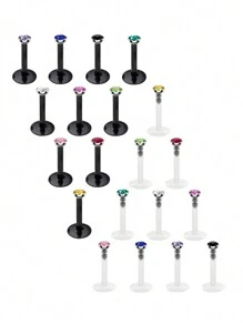 CIZME 10Pcs/20Pcs 16G Plastic Tragus Earrings Jeweled Cartilage Helix Earring Retainer Clear Lip Rings Labret Studs Flexible Bioflex Bar Lip Ear Piercing Retainer For Work - Multicolor - View 4