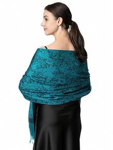 1 件女士经典简约复古风格时尚休闲百搭提花围巾/头巾，适合户外造型 - 青碧色 - 查看 4