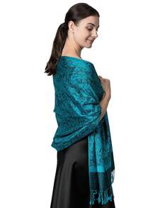 1 件女士经典简约复古风格时尚休闲百搭提花围巾/头巾，适合户外造型 - 青碧色 - 查看 6