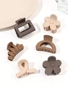 10个/套 咖啡色哑光简约花朵波浪蝴蝶结半圆方形十字设计可爱小巧发爪夹，适用于刘海和半马尾，休闲发夹，发卡，发夹，发圈，发夹，发饰，学生用品，大学秋冬季发饰，女士度假装扮夏季配饰 - 彩色 - 查看 5