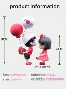 2pcs Cute Couple Doll Car Interior Decorations, For Dashboard, Air Vent, Display Screen - Red - View 7