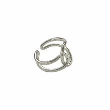 Dellgoo 復古戒指2入組非對稱幾何十字金屬戒指,獨特風格 - 銀色 - 查看 5