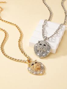 1個復古朋克風獅頭吊墜項鍊,微鑲水鑽,男士專用 - 豹子 - 查看 1