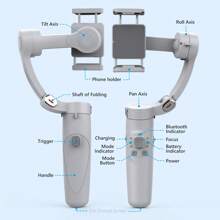 Bộ ổn định Gimbal 3 trục di động có thể gập lại Tương thích với IPhone 15 14 13 Pro Max XS X XR Điện thoại thông minh Android Samsung S23 S22, Gimble cầm tay có tiêu cự, Bộ ổn định điện thoại để quay video Vlog du lịch - Xám - Xem 9