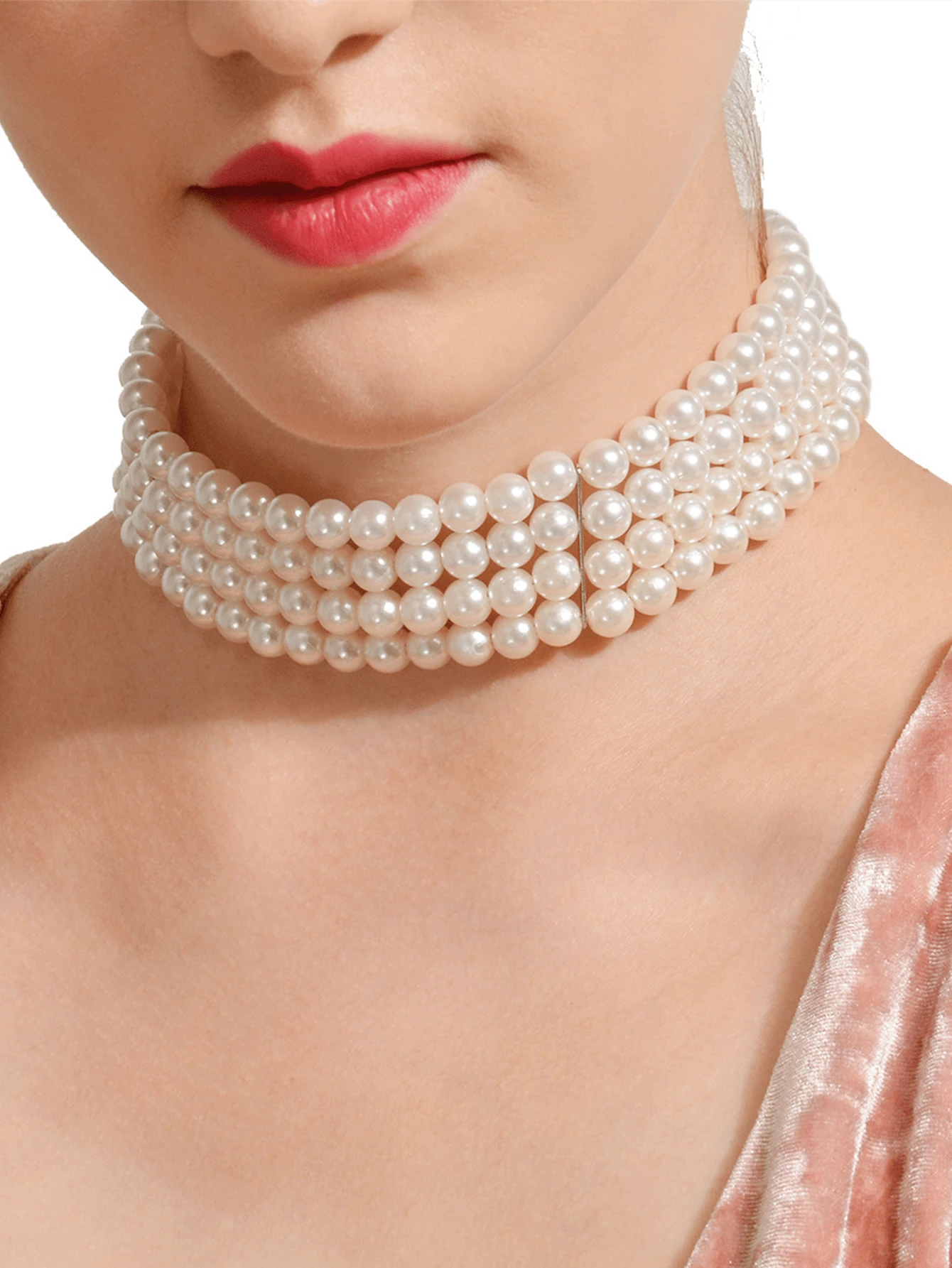 1pc Women'S Fashionable Handmade Multi-Layer Pearl Necklace, Suitable For Daily And Party Wedding Matching - Multicolor - View 1