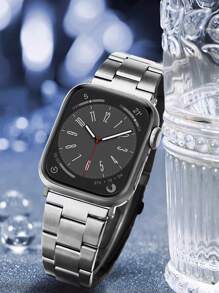 1入組男女豪華不鏽鋼錶帶，適用於Apple Watch系列Ultra 9 8 7 6 5 4 3 2 1 SE，時尚智能手錶金屬表帶，針對42mm、40mm、44mm、45mm、49mm、38mm、41mm的手錶 - 銀色 - 查看 1