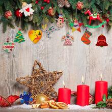 創意聖誕裝飾產品,家居裝飾聖誕產品,diy塗鴉木製掛飾套裝,包含10個隨機木製掛飾、10個鈴鐺、10條繩子、6個畫筆配件 - 米色 - 查看 3