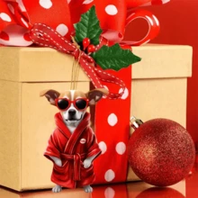 1入睡狗車內後視鏡掛件,2d車用或袋用鑰匙扣裝飾,盒裝友情禮物 - 紅色 - 查看 5