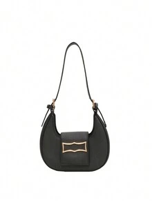 2023新品純色小包,簡約紋理手提時髦通勤斜跨包 - 黑色 - 查看 1