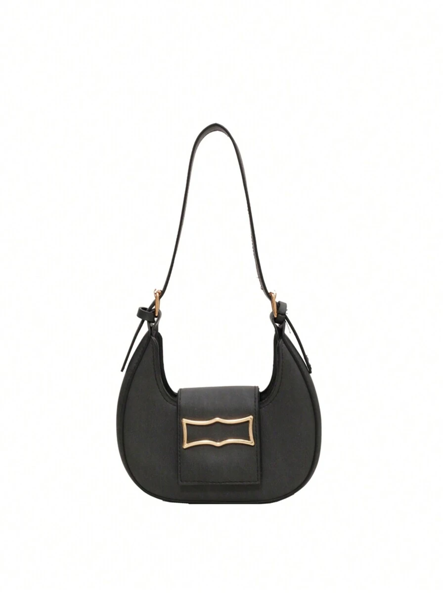 2023新品純色小包,簡約紋理手提時髦通勤斜跨包 - 黑色 - 查看 1