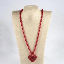 1 件新款时尚波西米亚风格 8 毫米闪亮水晶玻璃项链配聚合物粘土水钻心形吊坠，女士项链毛衣链，情人节礼物，妈妈，母亲，母亲节，礼物 - 紅色 - 查看 9
