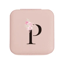 PU Leather Travel Jewelry Box With Capital Letter & Rose, Bridesmaid Gifts Birthday Gifts For Girls And Women - Rose Gold - P - View 1