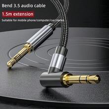 90 Degree Audio Cable Aux Male To Male With 3.5mm Connector, Ideal For Car/Home/Stereo/Electronics/Headphones - Black - View 2