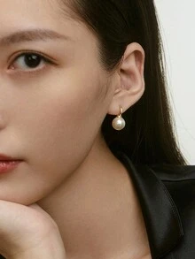 1pair Fashionable S925 Sterling Silver Pearl Stud Earrings, Suitable For Women's Daily Wear, Wedding, Party, Personal Use - Yellow Gold - View 4