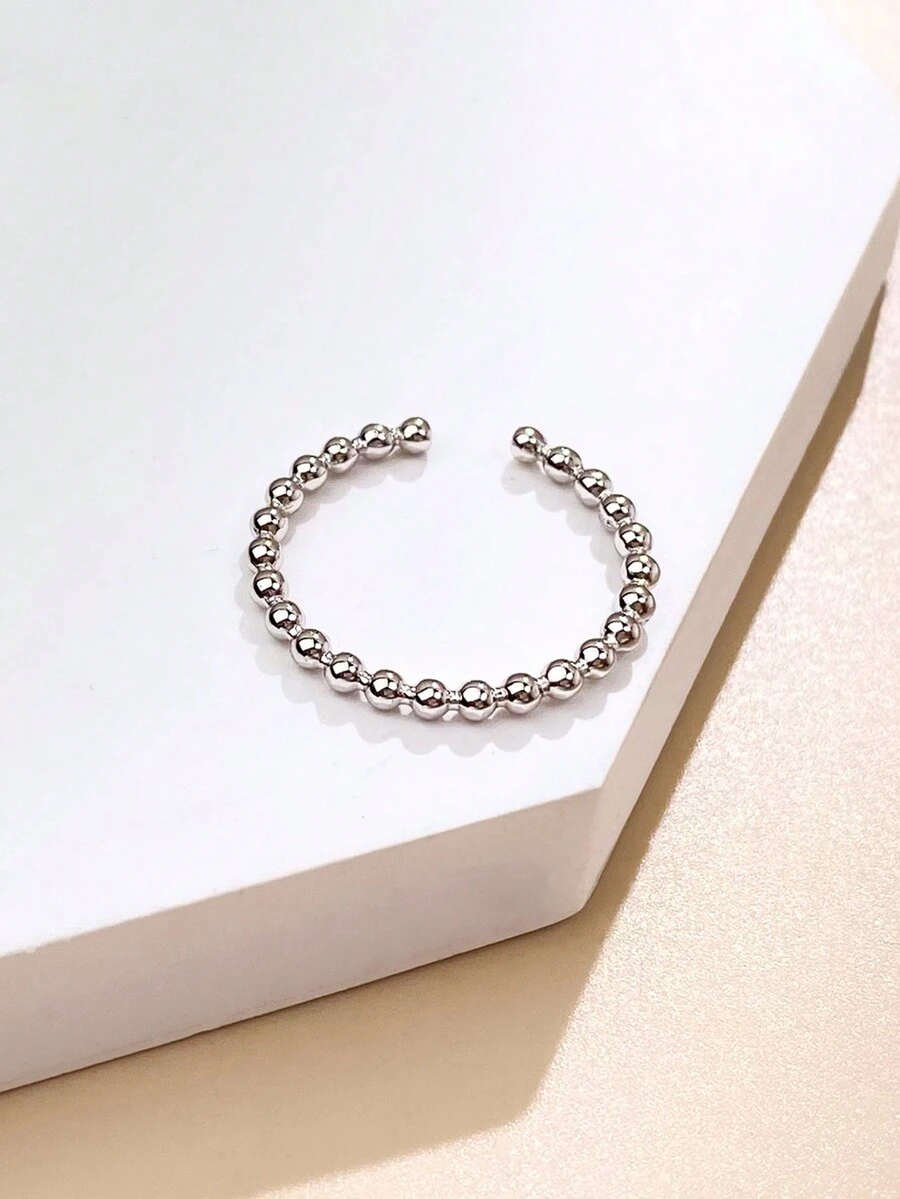 1pc Fashionable Bead Decor Sterling Silver Cuff Ring For Women For Gift - Silver - View 1