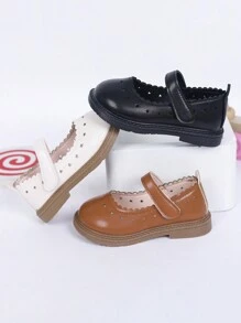 1pair Style Pu Flat Shoes For Little Girls, Soft, Comfortable And Adorable - Black - View 2