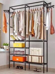 Closet,Rack para Ropa Simple,Organizador de Ropa Multifunción,Armario Closet Ropero Armable,Armario Metalico Incluye Cuatro Pisos de Espacio de Almacenamiento,Puede Guardar Ropa,Sombrero,Zapato - Negro - Ver 4